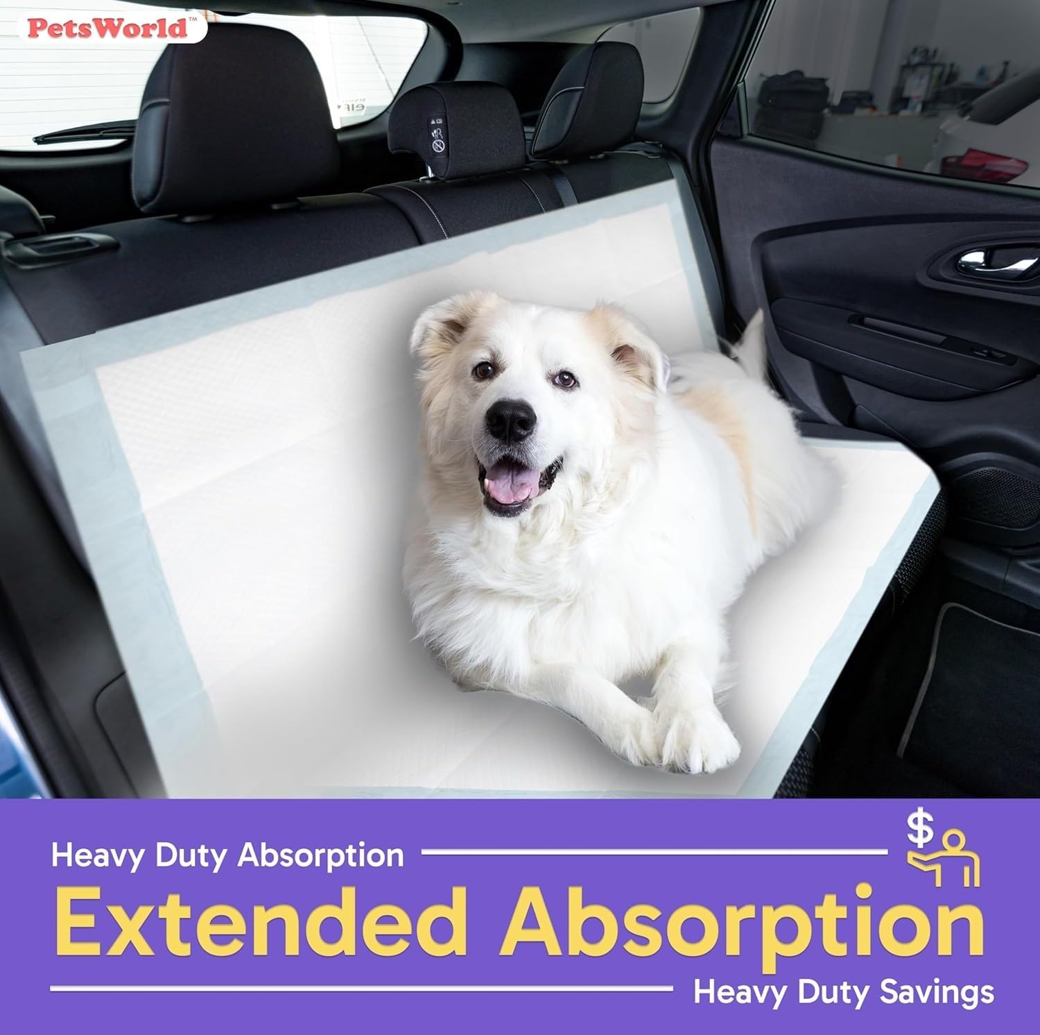 PETSWORLD Mega-Sized Dog Pee Pads (40" x 99") – 4XL Gigantic Pet Piddle Pads for Puppy Training, Incontinence – with Adhesive Sticky Tape – Leak Proof, 5-Layer Protection (160 Count)