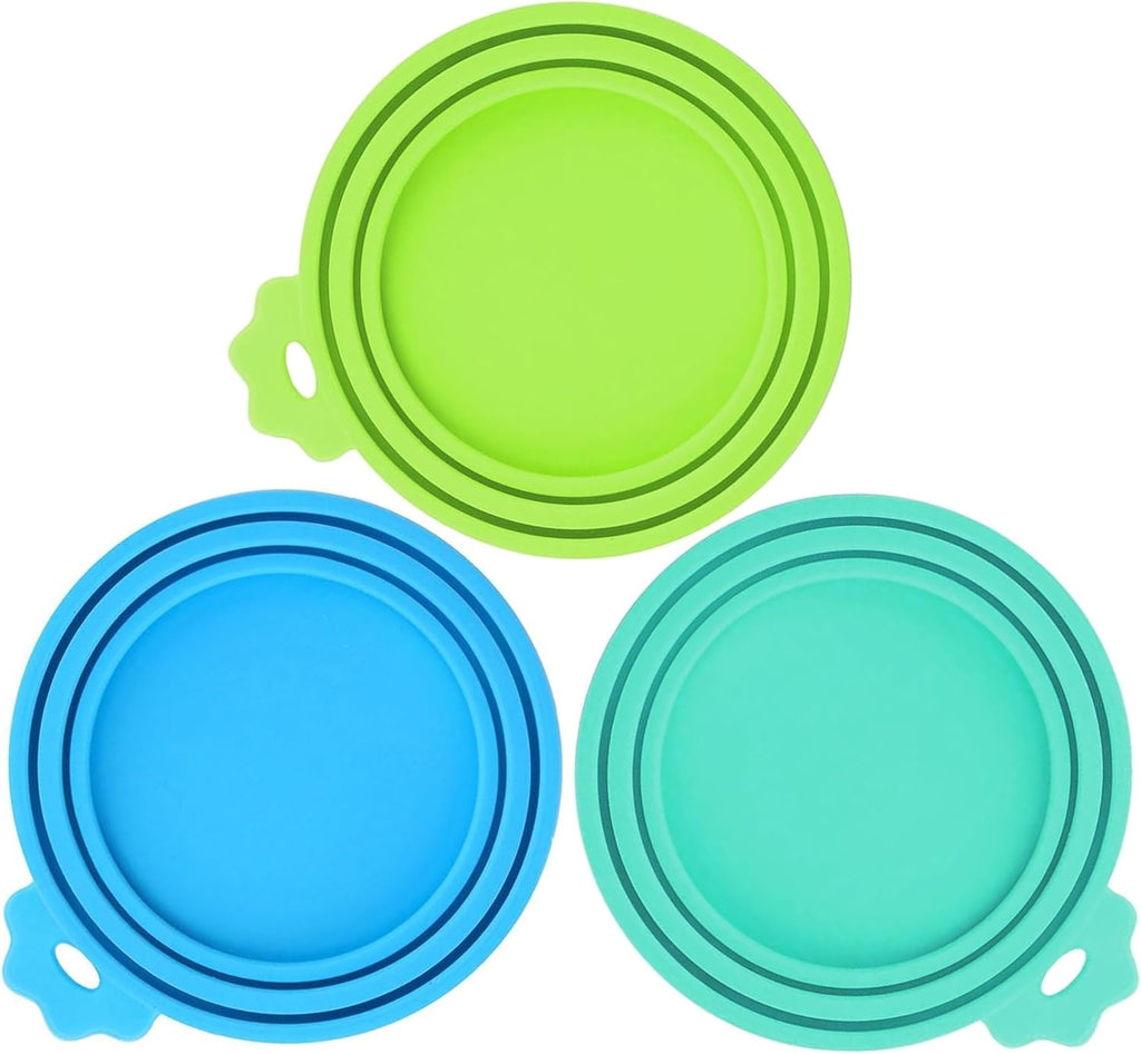 3 Pack Pet Food Can Covers, Silicone Universal Can Lids for Dog & Cat Food, BPA Free, One Fit Most Standard Size Can Lids Top Blue/Green/Teal