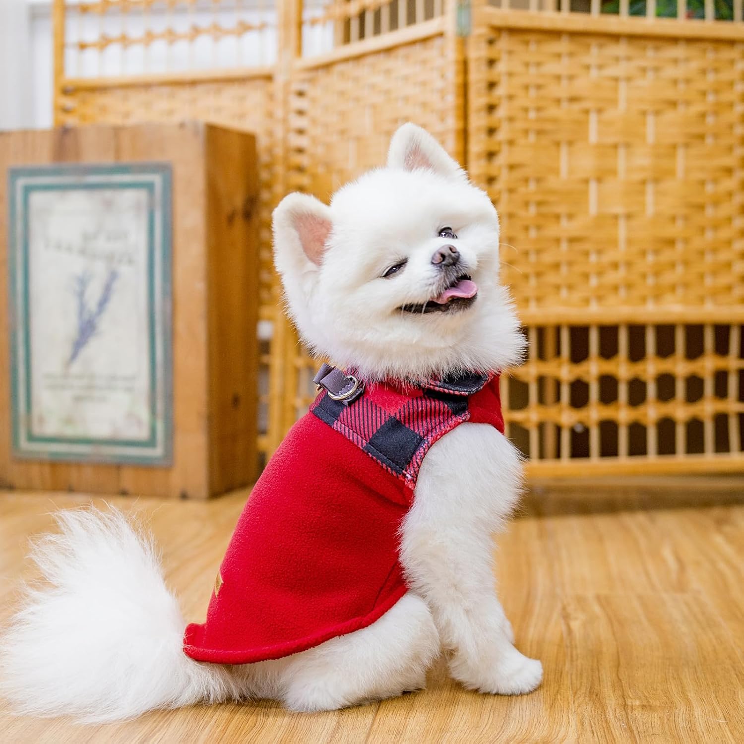 EXPAWLORER Fleece Dog Sweater for Small Medium Dogs - Classic Plaid Jacket, Doggie Winter Coat Vest with 2 D-Rings for Leash, Cold Weather Clothes,Pet Apparel,Sweatershirt for Boy or Girls