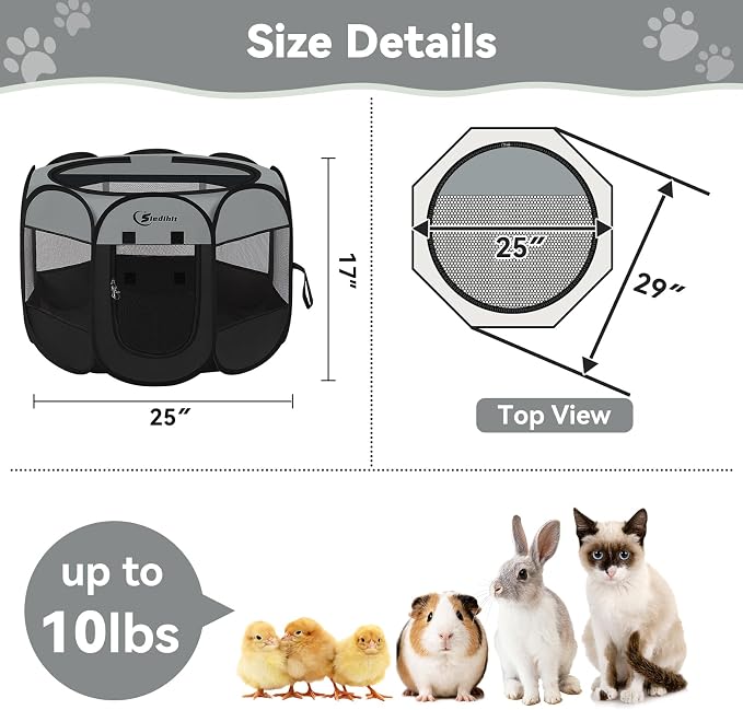 Siedihit Dark Grey Dog Cat Playpen, Puppy Pet Playpen, Small Dogs Tent Crates - Image 3