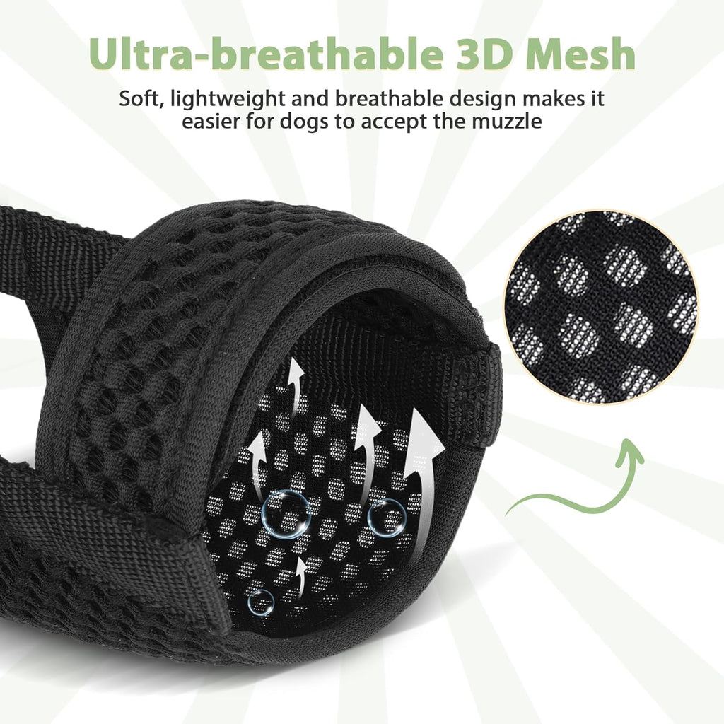 Mayerzon Dog Muzzle with Hook and Loop for Large Medium Small Dogs, Patented Soft Mesh Beagle Labrador Puppy Muzzles for Biting Chewing Grooming, Breathable, Adjustable, Allows Panting (Black, S)