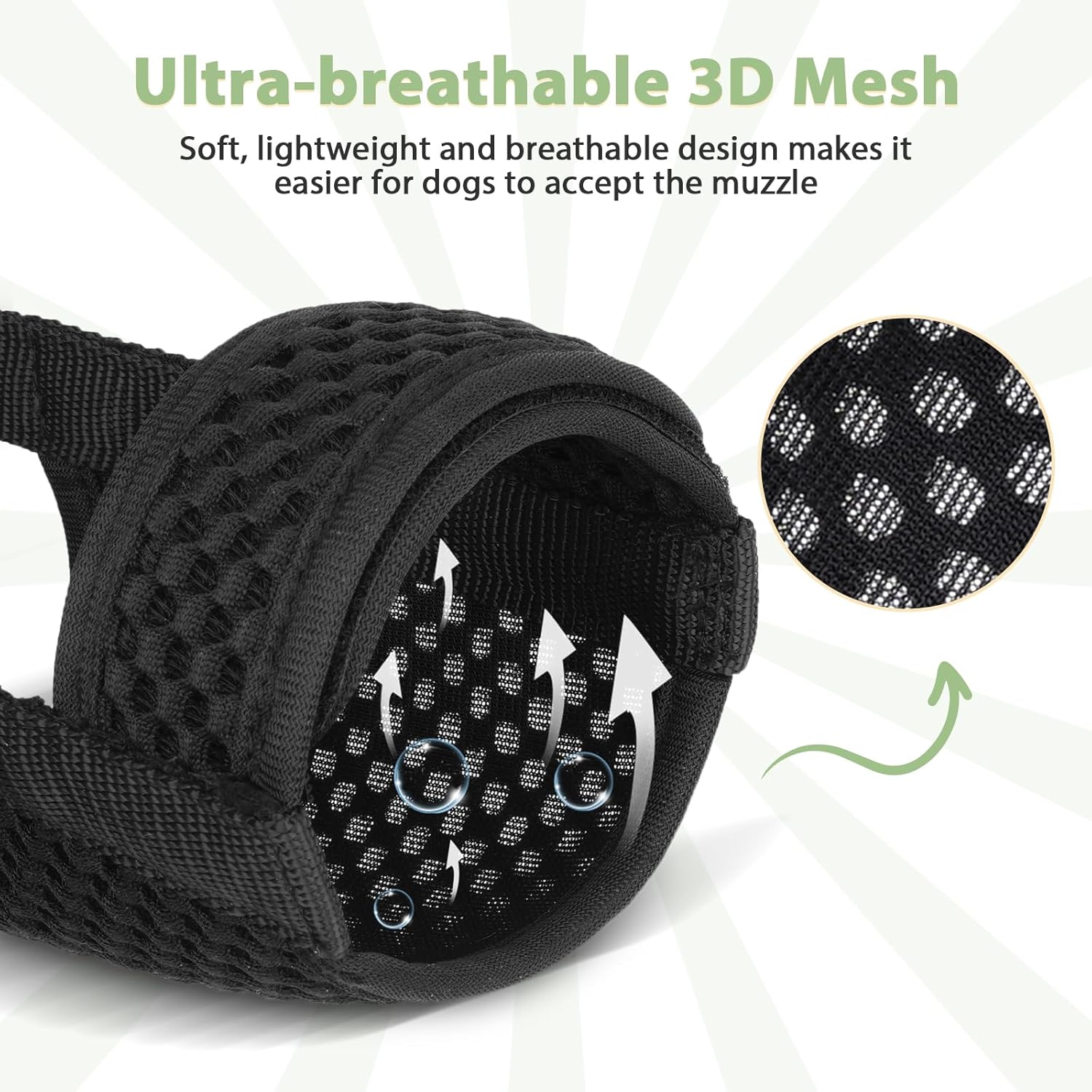 Mayerzon Dog Muzzle with Hook and Loop for Large Medium Small Dogs, Patented Soft Mesh Beagle Labrador Puppy Muzzles for Biting Chewing Grooming, Breathable, Adjustable, Allows Panting (Black, S)