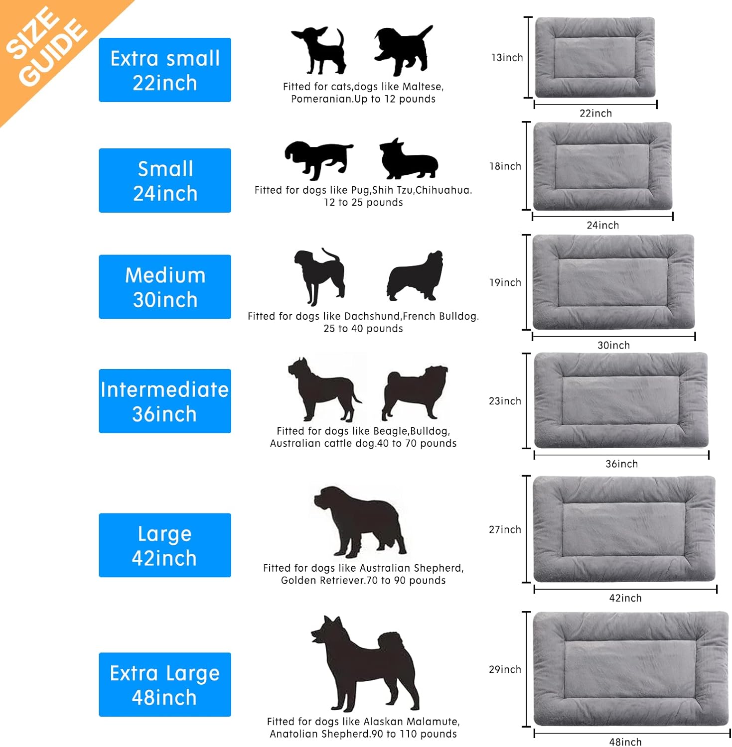 VERZEY Crate Pad for Large Dogs Fit Metal,Ultra Soft Bed Washable & Anti-Slip Kennel Pad for Dogs Cozy Sleeping Mat,Gray 42inch