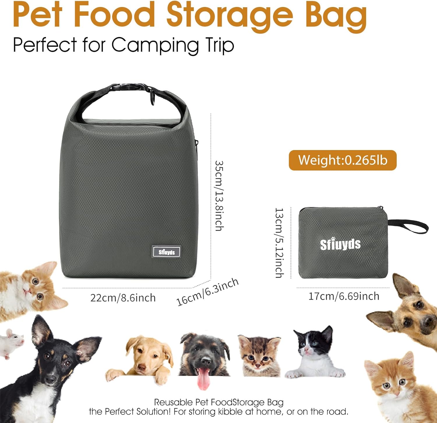 Waterproof Pet Food Storage Bag,Dog Food Container 12 lb w/2PCS Collapsible Dog Travel Bowls and Zipper Side Pocket(Gray, Small)