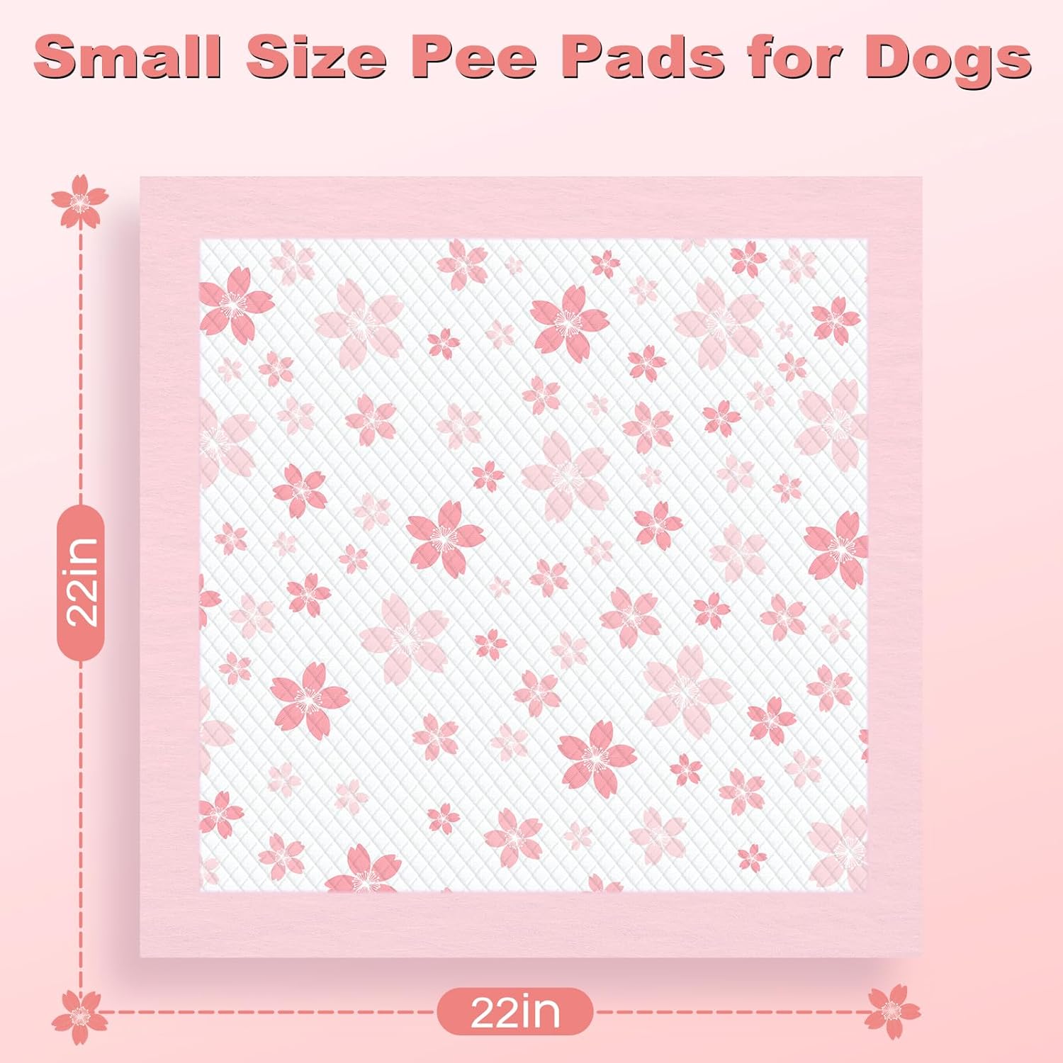MIZOK Puppy Pads 22"x 22" with Leak-Proof Quick-Dry Design Pee Pads for Dogs Potty Training, 6-Layer Standard Absorbency Dog Pee Pads Regular Size, Pink Cherry Blossom Pattern (100 Counts)