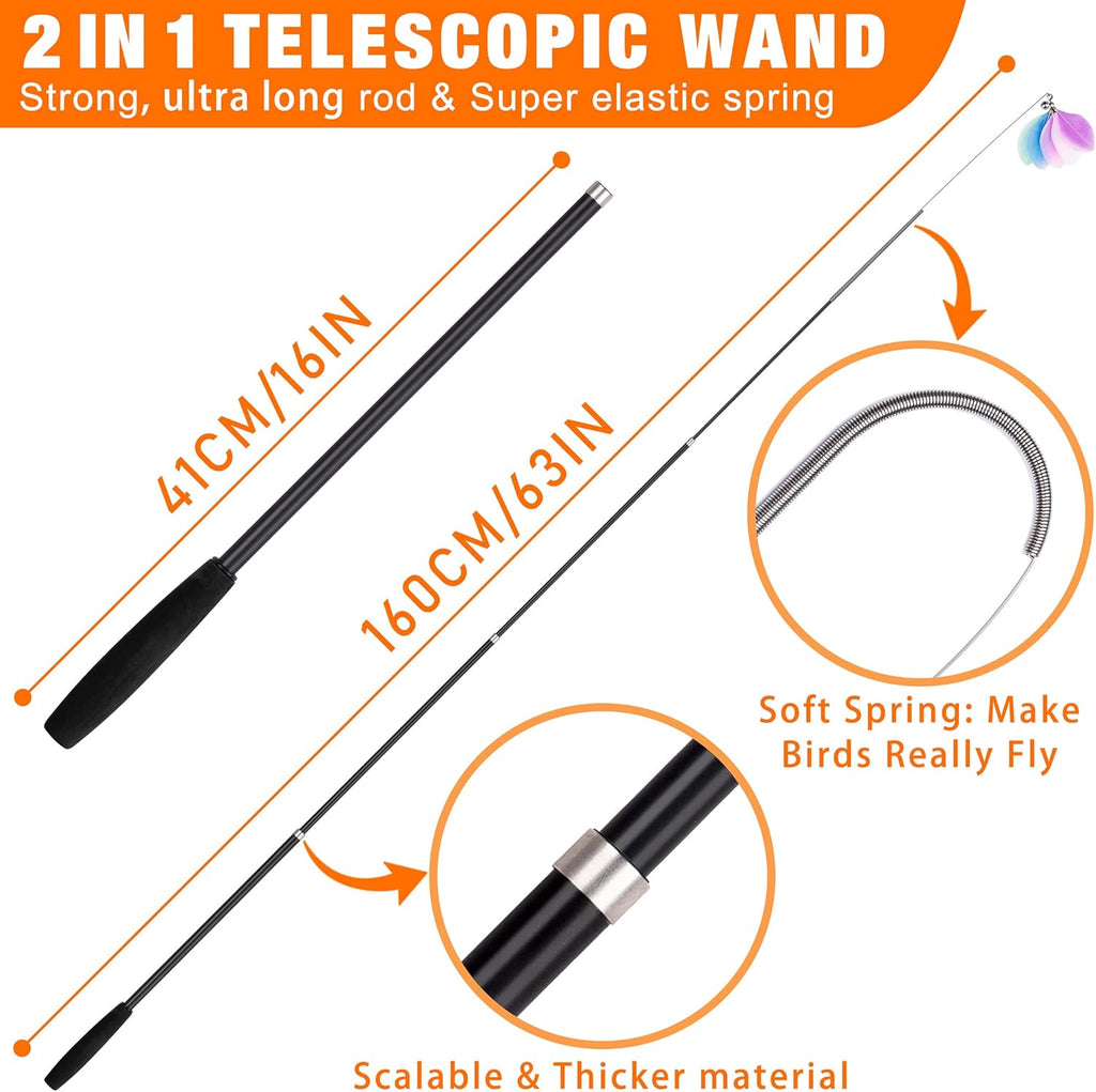 JXFUKAL 2025 Latest Cat Toys, 2 in 1 Spring Cat Wand Toy with 2PCS Ultra-Long Cat Teaser, 4PCS Spring Steel Wire & 5PCS Feather Refills for Kitty Kitten Indoor Cats Accessories