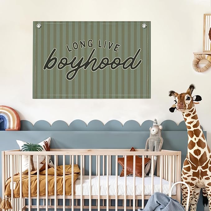 Lacama Green Long Live Boyhood Boys Room Decor, Boy Nursery Decor, Canvas Banner Wall Hanging Banner Flag Decor for Nursery Playroom Toddler Room, Boys Kids Rooms Decor, 30x20 Inch