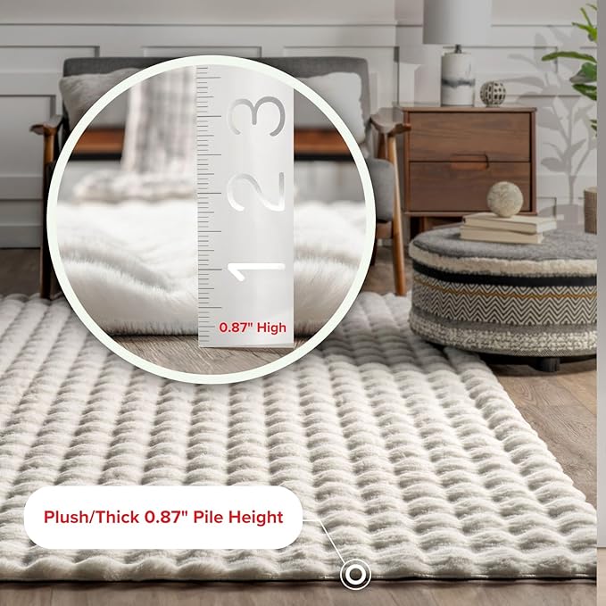 nuLOOM Jeni Off-White, 6' x 9', Solid Faux Rabbit, Fluffy and Cozy, High Traffic, Stain Resistant, Easy Clean, Durable Washable Area Rug for Bedroom, Living Room, Dining, Den, Foyer, Entryway
