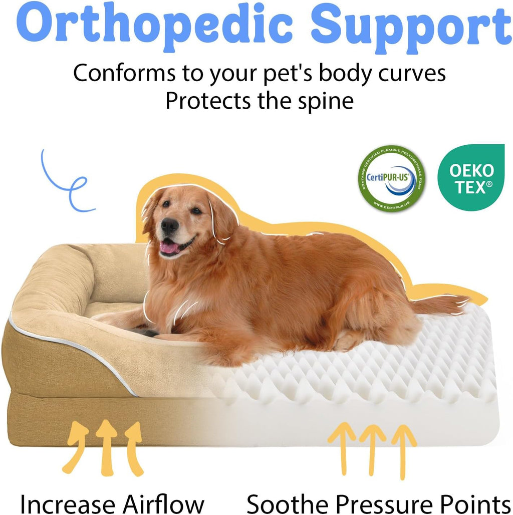 Washable Orthopedic Large Dog Bed -XL Large Dog Bed with Removable & Waterproof Cover Pet Beds with Foam Support for Big Size Dogs with Bolster