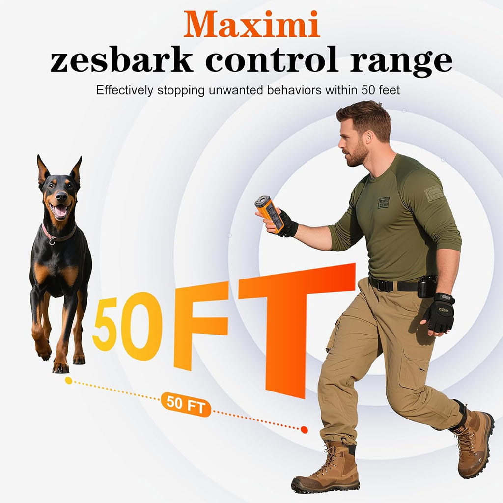 Dog Bark Deterrent Devices Rechargeable Anti-Barking Device for Dogs 50ft Long Range Ultrasonic Correct Your Dog's Bad Behavior at the Push of aButton Better Than Shock Collars or Dog Training Collars