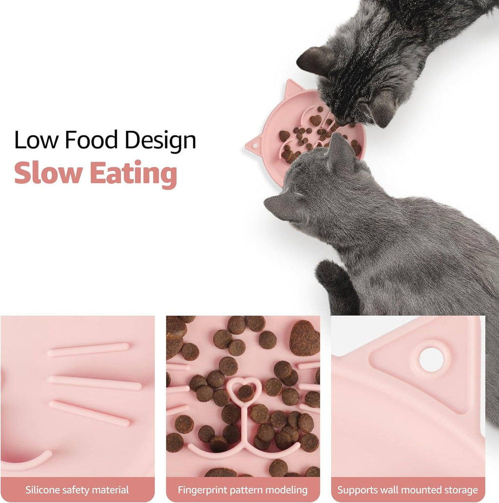 Coomazy Silicone Slow Feeder Dog Cat Bowls, Interactive Puzzle Toy for Pets Dry/Wet Food Training, Keeps Dogs Cats Busy, Prevents Puppy Kitty Overeating (Pink, 0.8 Cup)