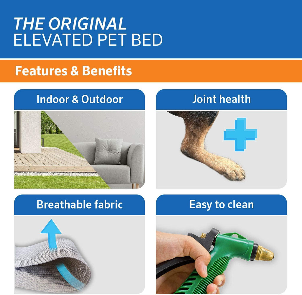 Coolaroo Original Elevated Dog Bed - Breathable Off-The-Ground Pet Bed with Cooling Fabric, Joint Relief & Moisture-Resistant Fabric, 100% Recyclable, Easy Clean, Grey, Large