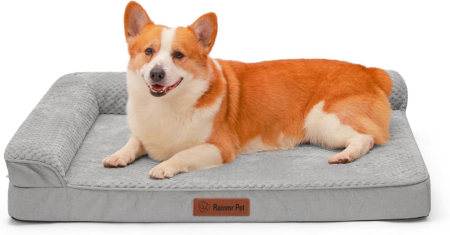 Orthopedic Dog Bed, 3 Inch Memory Foam Dog Beds for Large Dogs, Washable Removable Cover, Nonskid Bottom, Waterproof Pet Couch for Indoor, Outdoor or Car Use, 41x27 Inches XL Light Grey