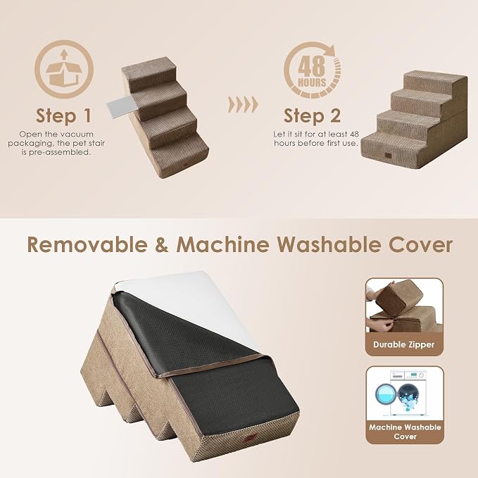 EHEYCIGA Dog Stairs for Bed 20" H, 4-Step Extra Wide Dog Steps for High Bed - Image 7