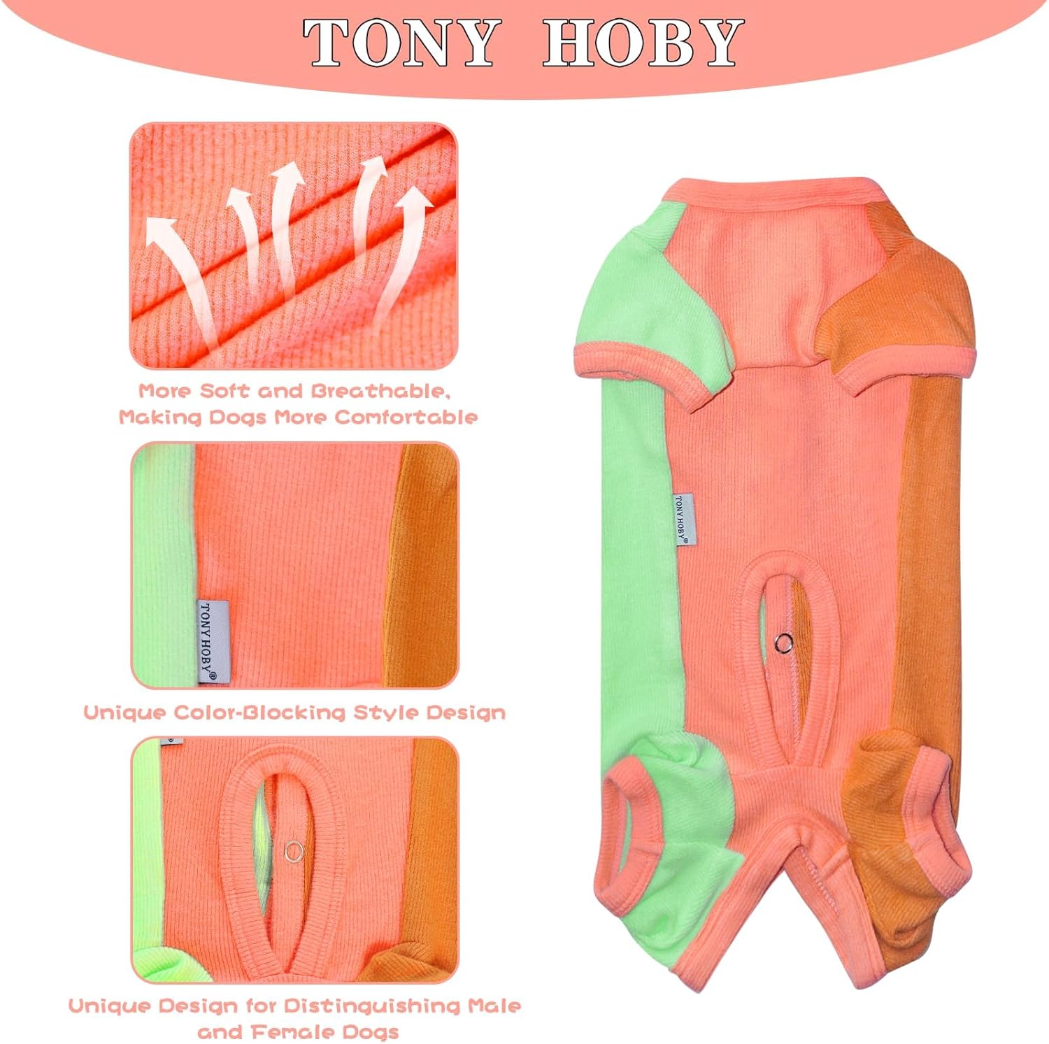 TONY HOBY Dog Pajamas, Male Dog Pajamas Thermal Jumpsuit, Fashion Clashing Color Pet Clothes for Small Medium Dogs (Brown&Orange, Boy, XL)