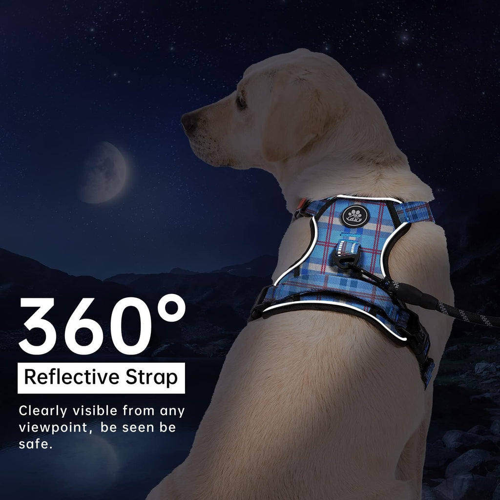 IVY&LANE No Pull Dog Harness with Leash Set, Reflective No Choke Pet Vest,Adjustable Oxford Dog Vest Harness with Easy Control Handle for Large Dogs (Checkered Blue,L)