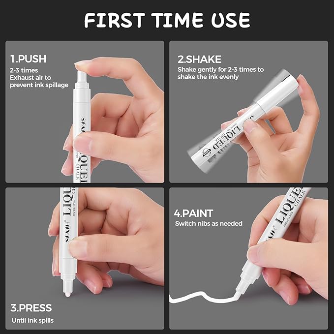 SFAIH White Liquid Chalk Markers for Blackboard, Glass - [Wet Wipe No Residue] 8 Pack- (4x) 2mm/4mm Reversible & (4x) 0.7mm Fine Tip, Ultra Flow Triple-Tips - Menu, Bistro, Signs, Windows, Food Labels