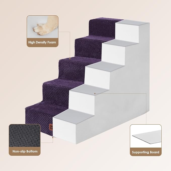EHEYCIGA Dog Stairs for High Bed 22.5" H, 5-Step Dog Steps for Bed, Pet Steps - Image 3