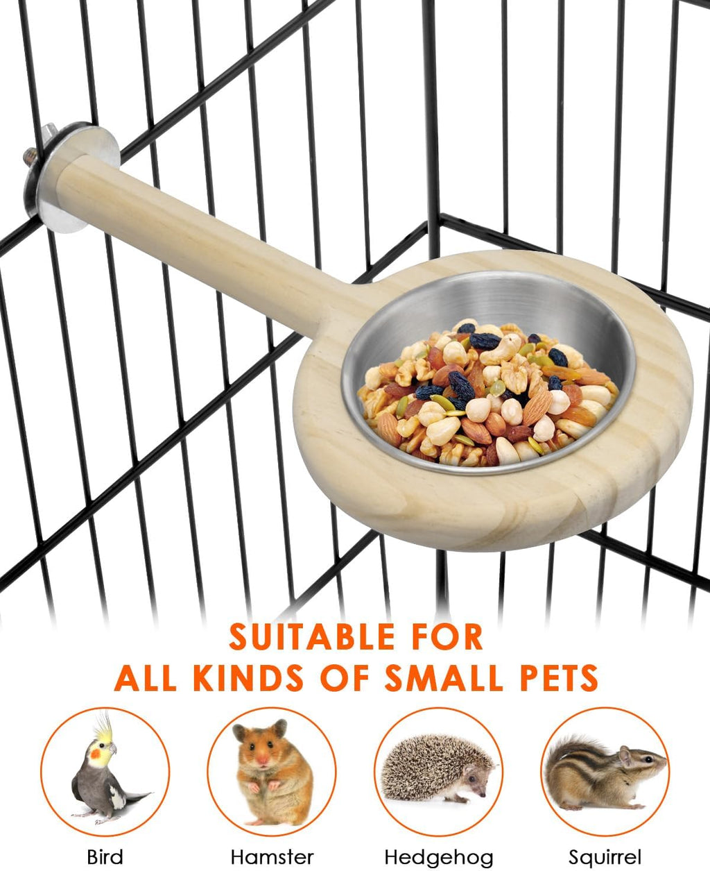 KATUMO Bird Perch Bird Feeding Cup Parrot Wood Perch Stand Toy Bird Cage Accessory for Parakeet Lovebird Conure Budgie Canary Finch Small Parrots