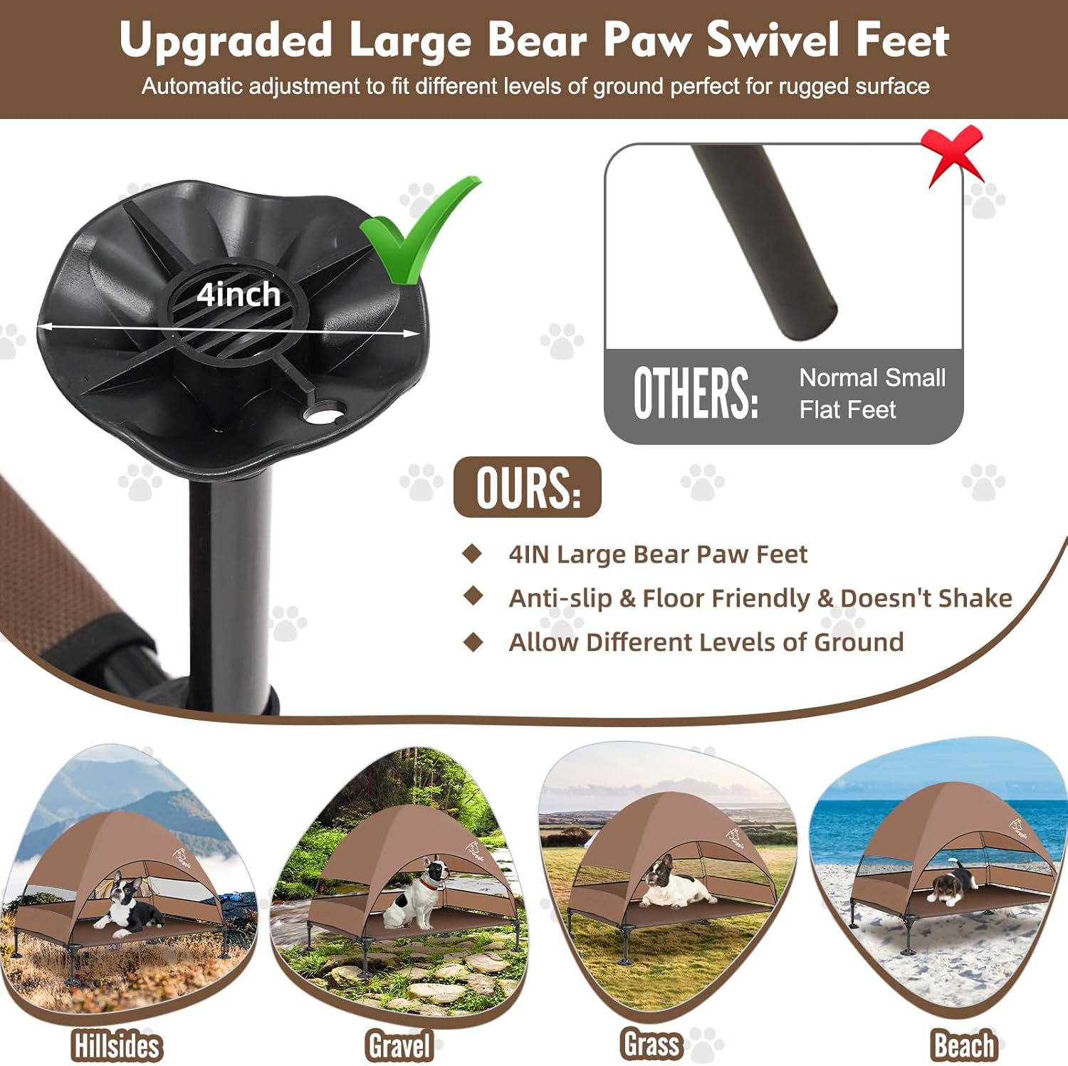 Upgraded Elevated Dog Bed with Canopy, Portable Raised Outdoor Dog Bed with Stable Anti-Slip Feet, Raised Wider Shade Pet Bed Cot for Large Dogs Camping, Indoor & Outdoor Use
