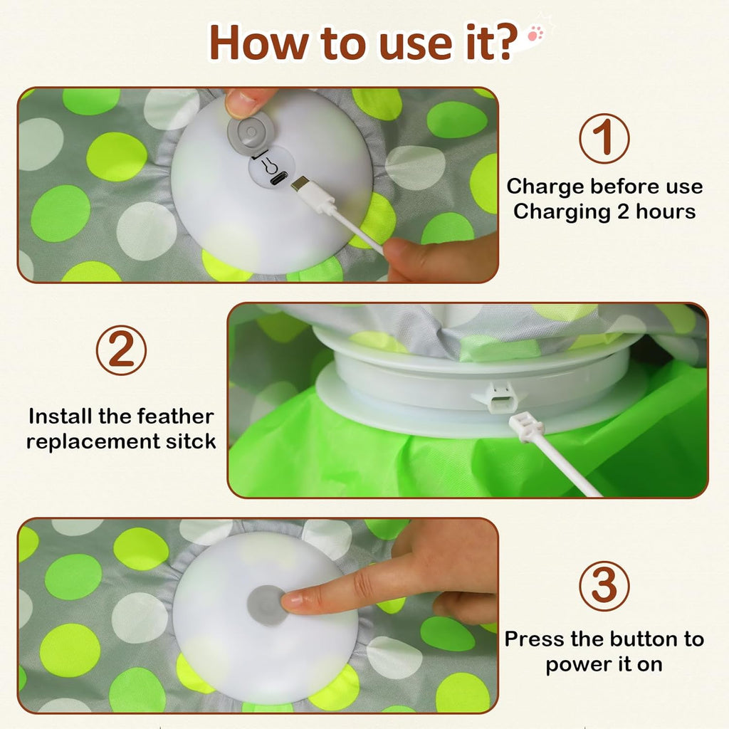 Interactive Cat Toy, Automatic Cat Toys for Indoor Cats, Hide and Seek Cat Toy with Motion Activated, Moving Feather, Chirping, USB Rechargeable