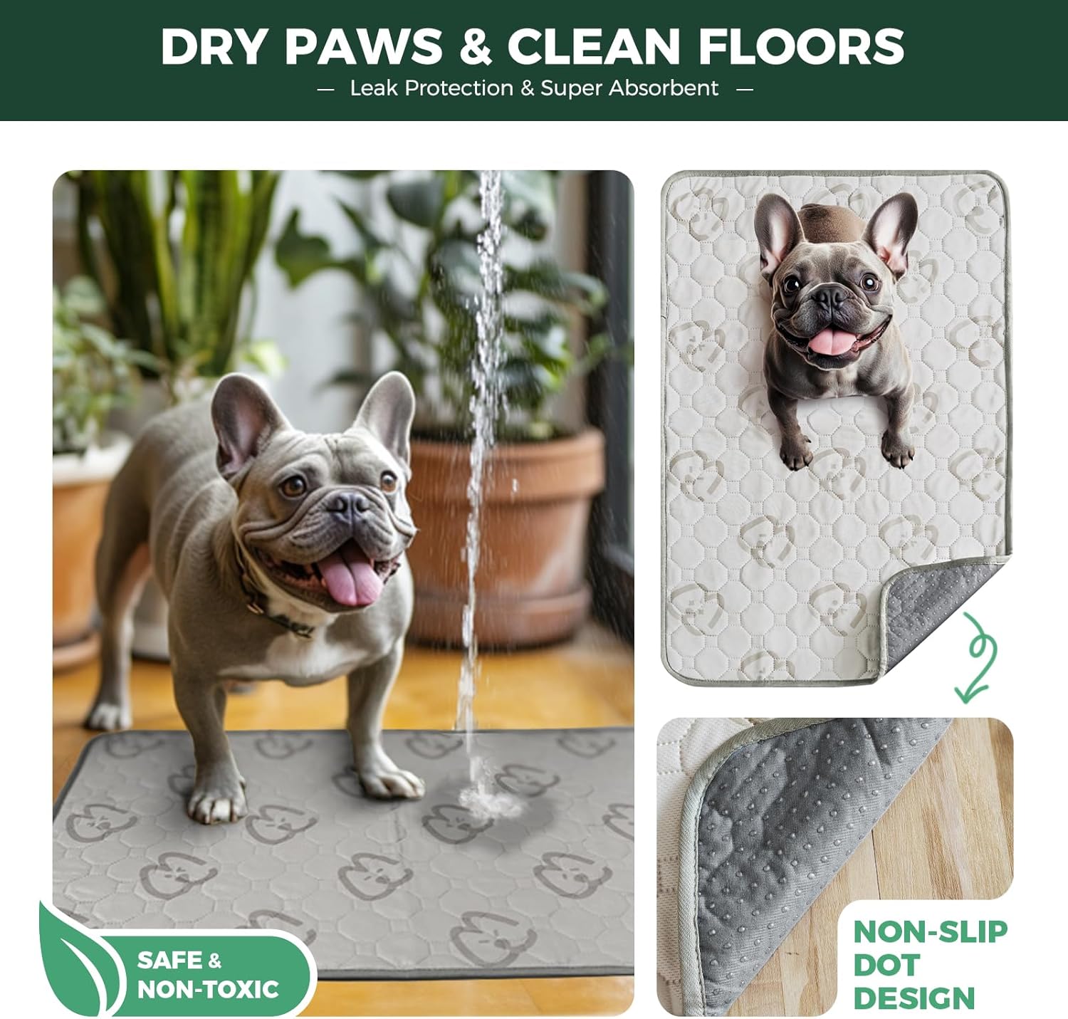 FXW Washable Pee Pads for Dogs, Puppy Pads with Super Absorbent, Specifically Designed for 24inch Cages, 23" × 17" Rectangle, Khaki, 1 Pack