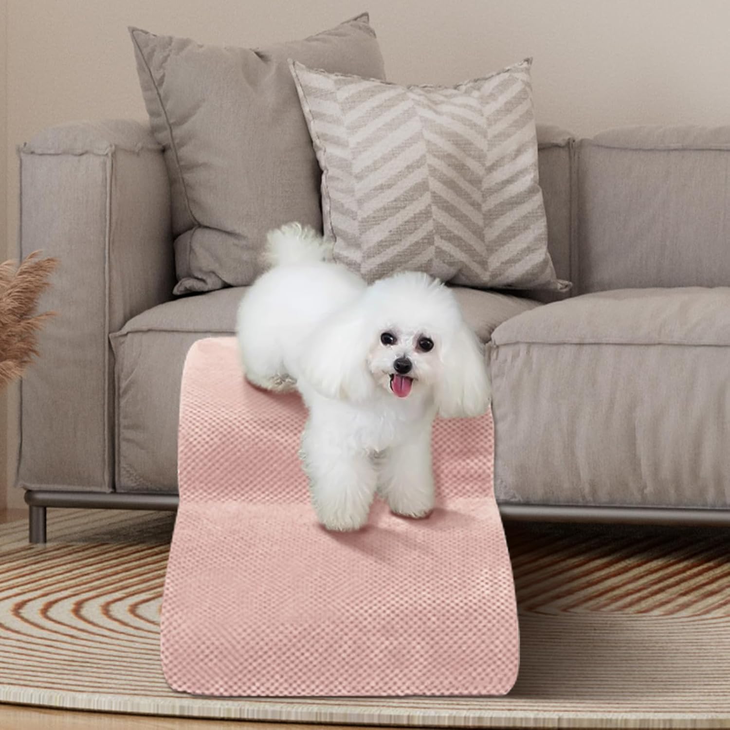 Dog Stairs for Small Dogs - High Density Foam Pet Steps, Extra Wide Dog Ramp with Non-Slip Bottom for High Beds, Couch and Sofa, Best for Dogs Injured, Older Doggy Cats, 2 Steps, Pink