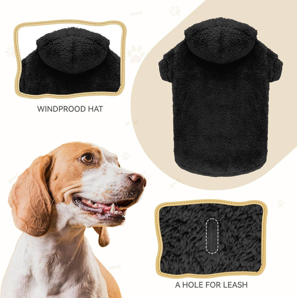 Fuzzy Dog Sweaters for Large Dogs Soft Double-Sided Plush Fleece Pet Sweater Clothes Pet Coats Dog Hoodie Sherpa Hooded Sweatshirt(Black-L)