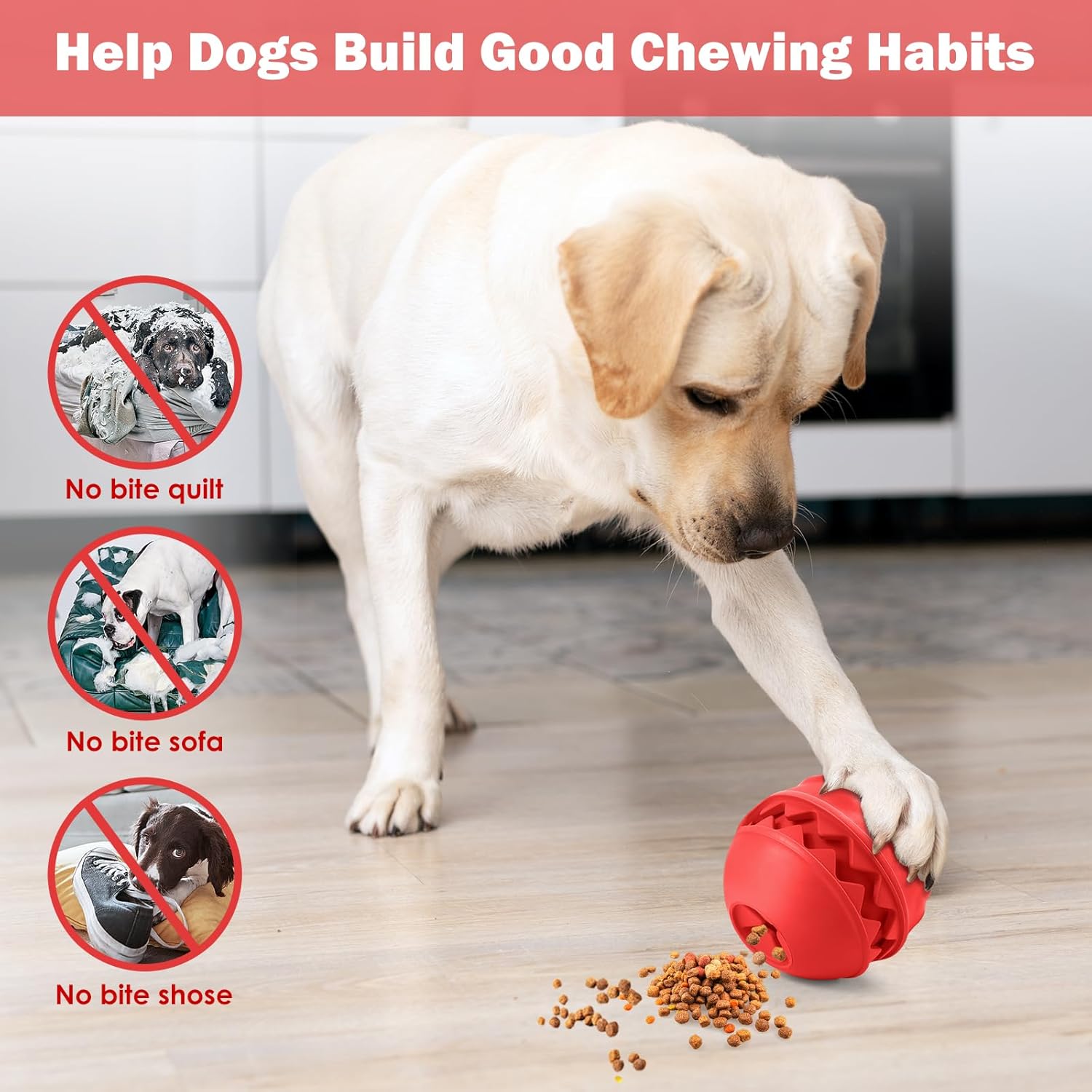 Rubber Treat Dispensing Dog Toys, Indestructible Dog Ball for Aggressive Chewers, Interactive Treat Toy for Boredom to Keep Them Busy, Large Aggressive Chew Dispensing Ball