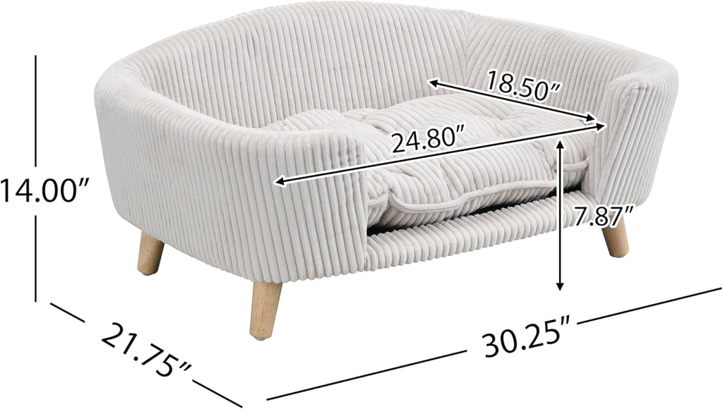 Christopher Knight Home Elroy Orthopedic Dog Bed, Elevated Dog Sofa Bed for Small Dog, Supportive Foam Pet Couch Bed with Wooden Legs, Modern Pet Sofa Bed, Light Beige