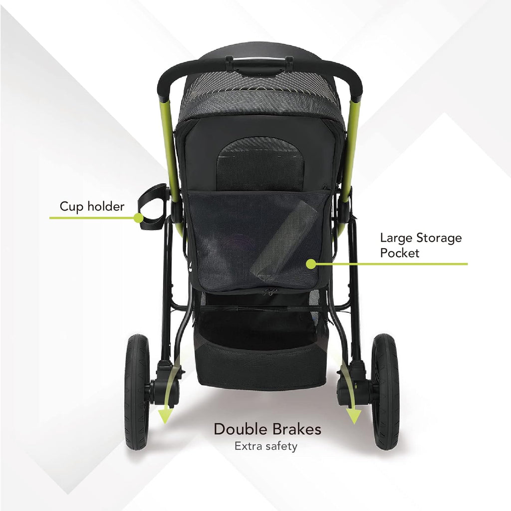 ibiyaya The Beast Pet Jogging Stroller for All Terrains, 3-Wheel Dog Carrier with Double Breaks, Zipperless Large Stroller for Running & Hiking, Multiple Small Dogs, Medium Dogs, or Cats (Jet Black)