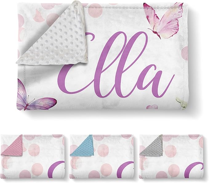 Personalized Baby Blanket for Girls, Custom Name Blanket for Newborn New Mom, Soft Flannel with Double Layer Dotted Backing, Ideal Gifts for Baby Shower Christmas Birthday, Butterfly(47" x60)
