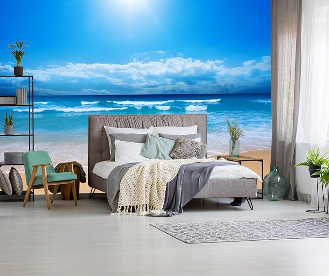 Beach Wall Mural Coastal Landscape Wallpaper for Living Room Bedroom（Not Peel and Stick）