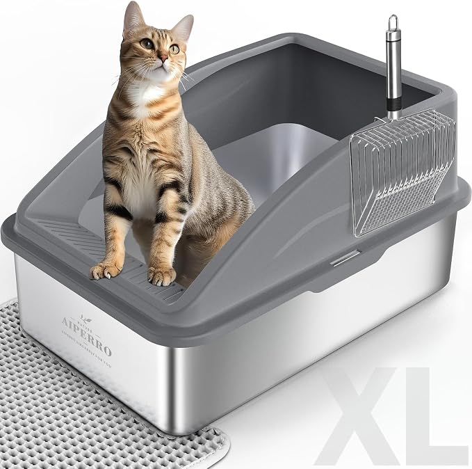 AIPERRO Stainless Steel Litter Box | XL Enclosed Cat Litter Boxs by AIPERRO