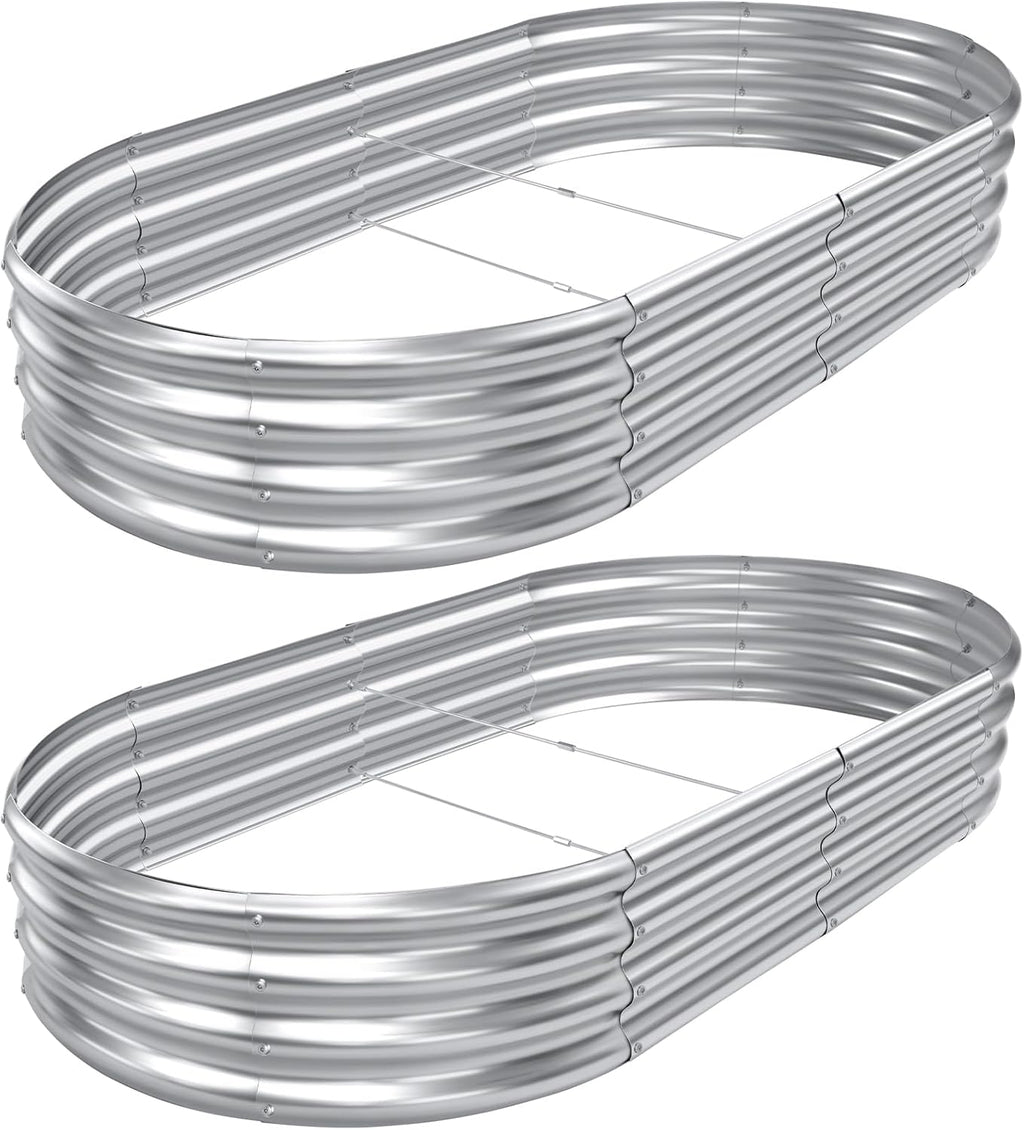 2pack 8×4×1ft Raised Garden Bed，Outdoor Galvanized Planter Boxes, Oval Large Metal Raised Garden Beds for Vegetables