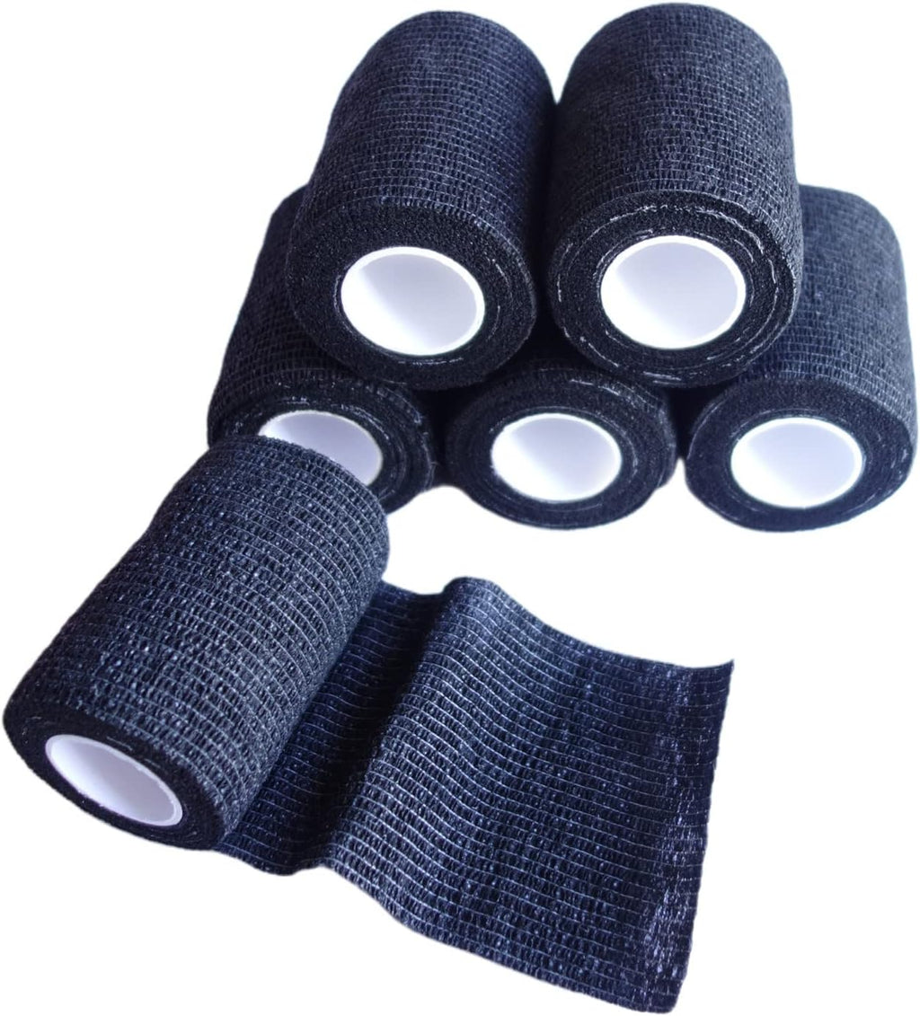 6 Pack 3" x 5 Yards Self Adhesive Bandage Wrap Breathable Cohesive Vet Wrap for Pets, Elastic Self-Adherent Tape for Sports, Wrist, Ankle (Black)
