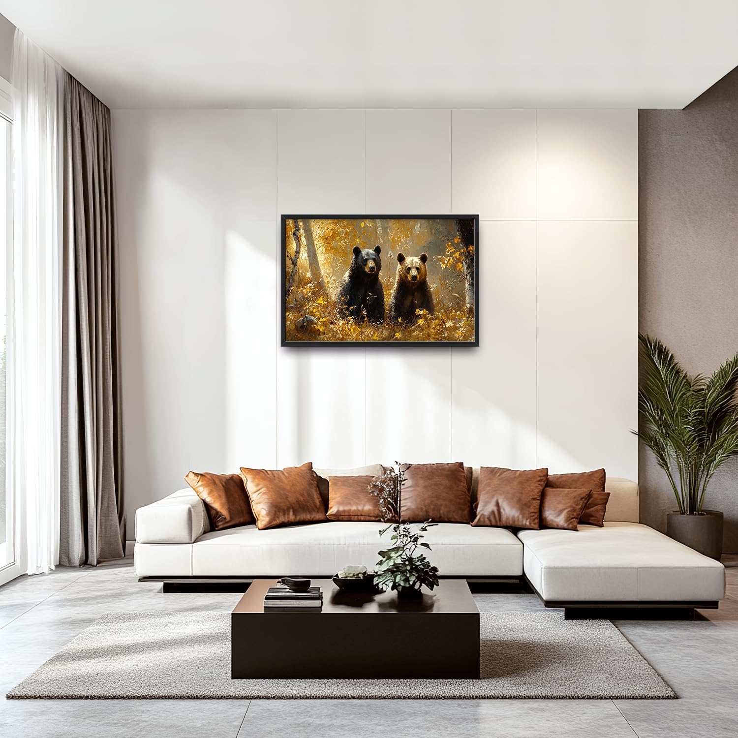 Large Forest Bear Wall Art for Living Room, Black Bear Autumn Canvas Oversized Wall Decor, Wildlife Framed Pictures Painting Print Artwork for Bedroom Office 36L" x 24W"