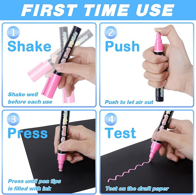 Liquid Chalk Markers Pens - 10 Metallic Colors Washable & Wet Erase Chalk Pens for Blackboard, Chalkboard Signs, Glass Window, Graduation Celebration School Kids Art - Erasable Window Markers for Cars