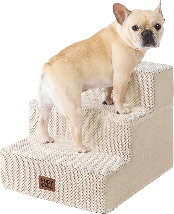 EHEYCIGA Dog Stairs for Small Dogs 13.5" H, 3-Step Dog Steps for Couch Sofa and by EHEYCIGA