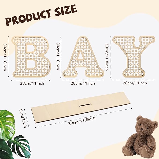 4 Pcs Rattan Wood Baby Letters - Boho Nursery Decor for Baby Shower | Rustic Alphabet Letter Home Decoration for Newborns & Birthday Gifts | Perfect Table Centerpiece for Toddler Girls & Boys