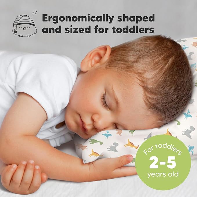 Toddler Pillow with Pillowcase - 13x18 My Little Dreamy Kids Travel Bed Pillows for Sleeping, Organic Cotton Small Pillowcase, Soft & Breathable, Machine Washable, Toddlers 2-5 Years Old (Roarsome)