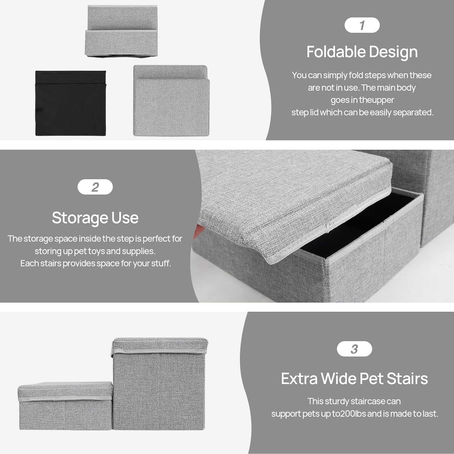 Foldable Dog Stairs/Steps 2-Tier Pet Steps Storage and Adjustable Steps for Small Medium Dogs Pet Steps Storage Stepper for High Beds Sofa Pet Dog Cat (2 Step-Light Grey)
