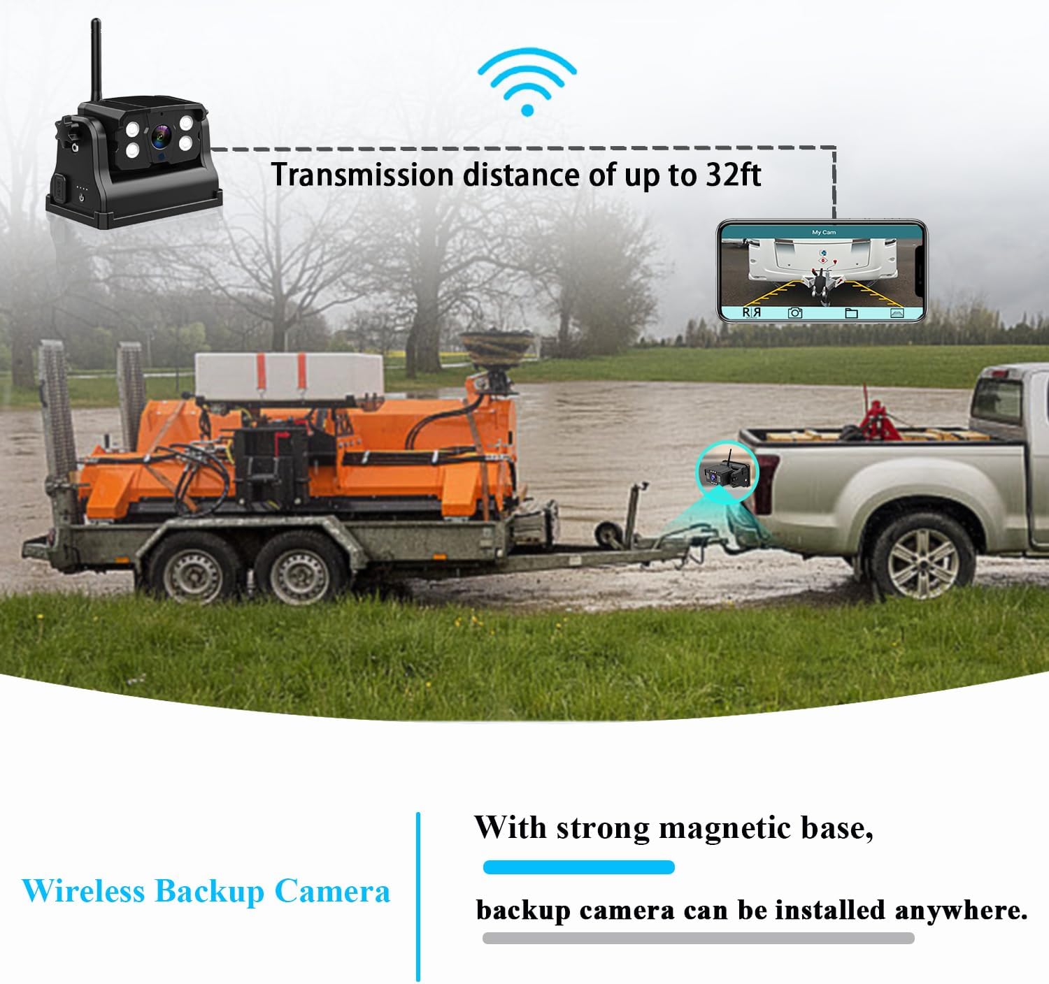 WiFi Magnetic Wireless Backup Camera, LASTBUS Rechargeable 2.4Ghz WiFi Rear Camera for Easy Hitching Gooseneck Horse Boat Travel Trailer Fifth Wheels RV Camper for iPhone iPad Android iOS Smartphone