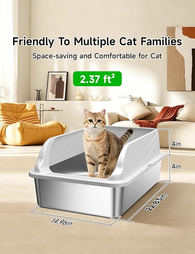 2PACK Stainless Steel Cat Litter Boxes, XL Large Metal Litter Box - Image 2