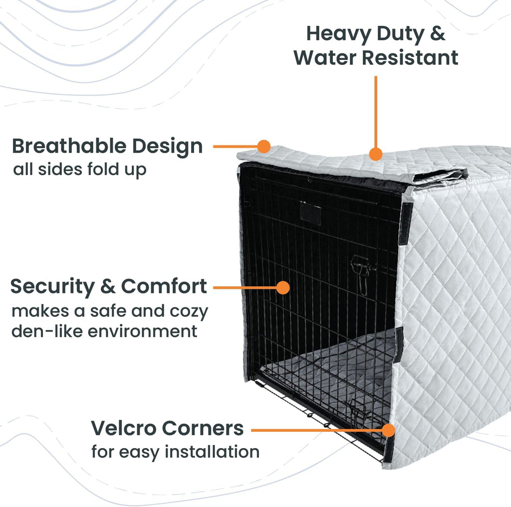 4Knines Quilted Dog Crate Cover – Heavy-Duty, Water-Resistant Fabric for Indoor/Outdoor Use – Durable Travel Cage Cover for Training, Weather Protection – Fits 48-Inch Crates – Black