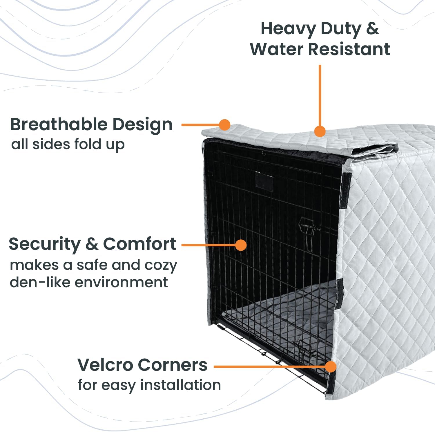 4Knines Quilted Dog Crate Cover – Heavy-Duty, Water-Resistant Fabric for Indoor/Outdoor Use – Durable Travel Cage Cover for Training, Weather Protection – Fits 48-Inch Crates – Grey