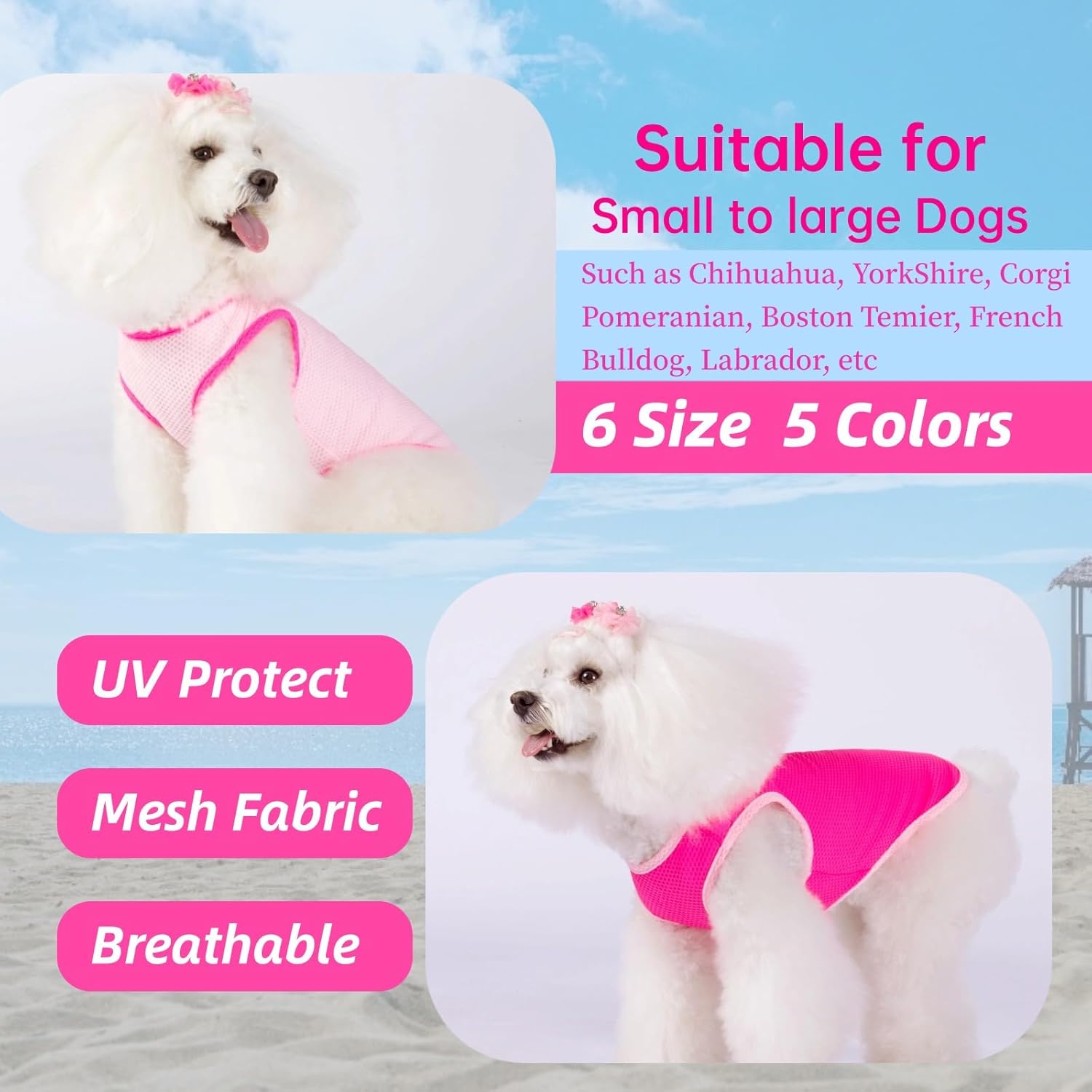 2 Pack Cooling Shirts for Dogs, Breathable Lightweight Dog Shirts for Medium Dogs Girl, Sleeveless Sun Protection Shirts for Dog&Cat Puppy Vest Pet Apparel