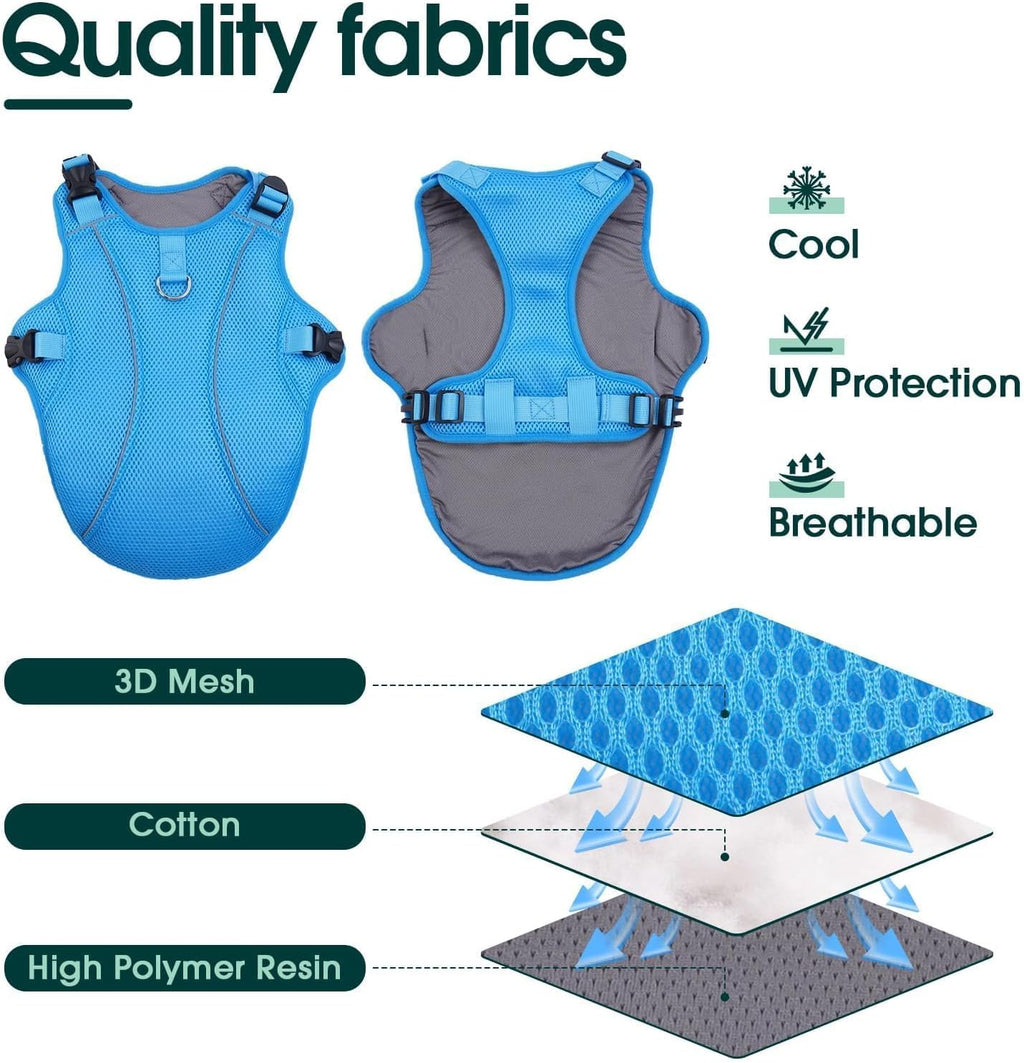 Kuoser Dog Cooling Vest for Large Dogs, Lightweight Doggie Cooler Jacket Breathable Mesh Pet Cooling Shirts Reflective Puppy Cool Harness for Beach, Hiking, Walking Blue XXL