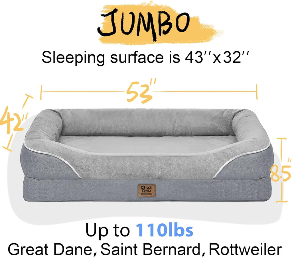 Washable Orthopedic Large Dog Bed - Removable Waterproof Cover with Bolster Extra Large Dog Bed Foam Support XL Large Big Pet Dogs Beds