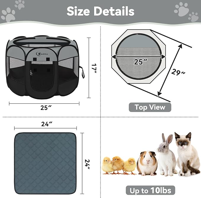 Siedihit Dog Cat Playpen with Washable Pee Pad, Puppy Pet Playpen Indoor - Image 7
